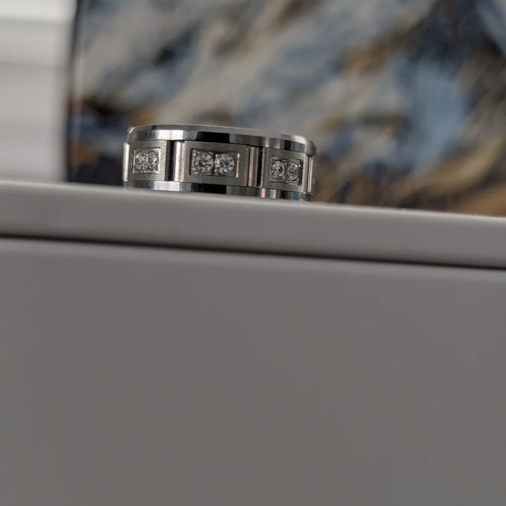 Tungsten Carbide Men's Ring with Diamond Accents